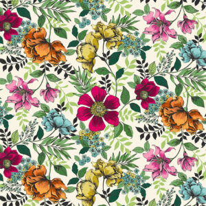 Makower Jewel Tones Tropical Jungle floral tiger leopard zebra FQ 1/2m panel - fat quarter, floral cream