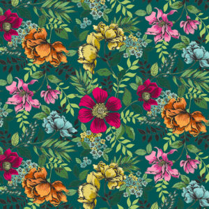 Makower Jewel Tones Tropical Jungle floral tiger leopard zebra FQ 1/2m panel - fat quarter, floral turquiose