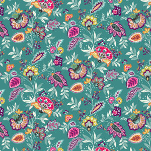 Makower Jewel Tones Tropical Jungle floral tiger leopard zebra FQ 1/2m panel - fat quarter, sarasa turquiose