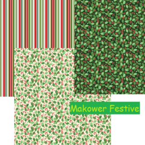 Makower Festive Christmas Metalic Stripe & Holly