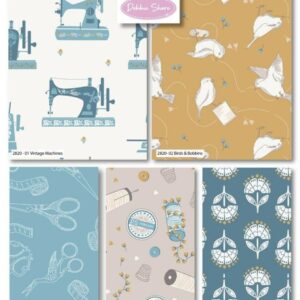 debbie shore birds & bobbins vintage scissors pins sewing machine fq 1/2m bundle