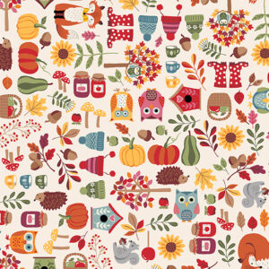 Makower Autumn Days fabric Foxes pumpkins foliage owls woodland FQ, 1/2m & panel - fat quarter, scatter cream