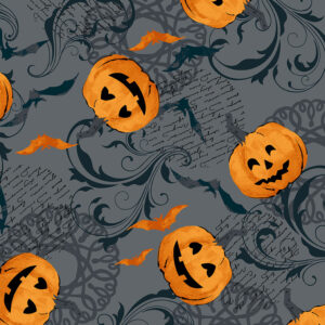 Makower Halloween Midnight Whiskers FQ & 1/2m cat bat skull pumpkin web