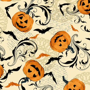 Makower Halloween Midnight Whiskers FQ & 1/2m cat bat skull pumpkin web