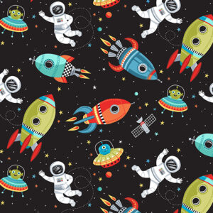 Makower Space & Monster Mash Boys Bright Fabric Rocket Aliens Skate FQ & 1/2m