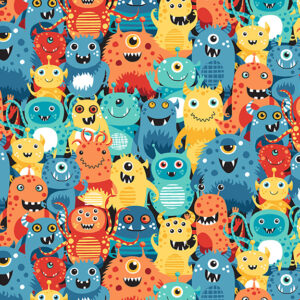 Makower Space & Monster Mash Boys Bright Fabric Rocket Aliens Skate FQ & 1/2m