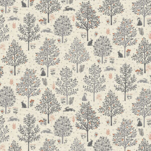 Makower Hedgerow Fabric Trees Hare Blue grey linen texture rust goldfinch FQ 1/2m