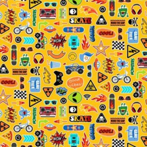 Makower Space & Monster Mash Boys Bright Fabric Rocket Aliens Skate FQ & 1/2m