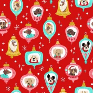Makower Furry and Bright Holiday Dogs Christmas Ornaments pink red FQ & 1/2m