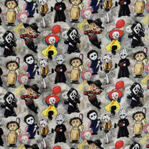 Craft Cotton Spooky Halloween Fabric Spiders Monsters Horror Clown Zombie Tarrot - metre, it wasnt me grey