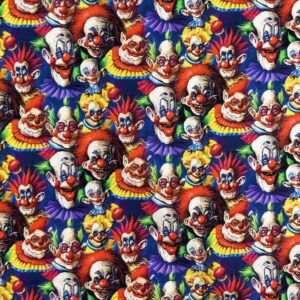 Craft Cotton Spooky Halloween Fabric Spiders Monsters Horror Clown Zombie Tarrot - half metre, clowns
