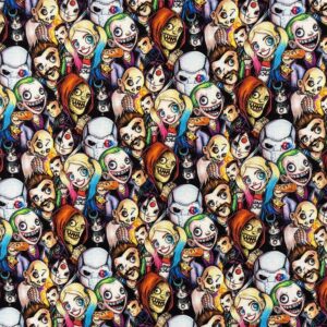 Craft Cotton Spooky Halloween Fabric Spiders Monsters Horror Clown Zombie Tarrot - half metre, scare squad