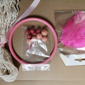DIY Dreamcatch Kit various colours 5 inch hoop, cord, beads, feathers, instructions. choose pink or silver glitter hoop easy craft gift idea - pink hoop pink mix