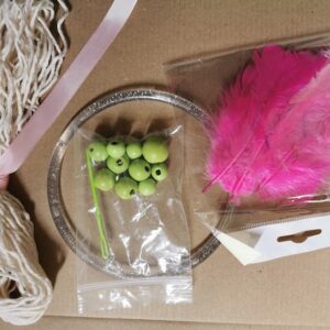 DIY Dreamcatch Kit various colours 5 inch hoop, cord, beads, feathers, instructions. choose pink or silver glitter hoop easy craft gift idea - silver hoop lime