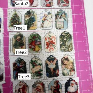 Christmas Ribbon Gift tags gros grain 3 strips of 4 tags, santa, gnome, tree - Tree1,2&3