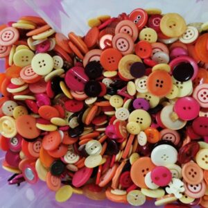 Random Coloured Buttons Mixed Bags 50g Blues Pastels Greens Oranges Purples sewing, crafts, apparel, scrap booking projects - oranges