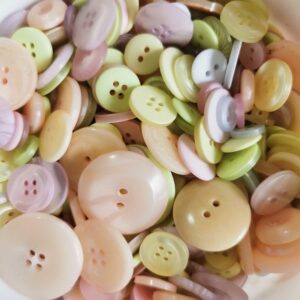 Random Coloured Buttons Mixed Bags 50g Blues Pastels Greens Oranges Purples sewing, crafts, apparel, scrap booking projects - pastels