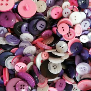 Random Coloured Buttons Mixed Bags 50g Blues Pastels Greens Oranges Purples sewing, crafts, apparel, scrap booking projects - purples