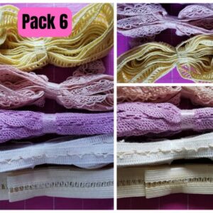 Cotton Lace Ribbon Trim various widths & styles 3m length bundles 5/6 in a pack 100% cotton vintage patterned cream white ivory coloured - pack 6