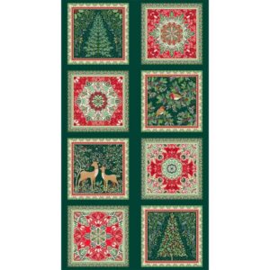 Makower Traditional Christmas Advent Giant Stocking and Block Panels Cut and Sew Santa Angel Deer Robin metallic gold accents Free Postage - Traditional Blocks