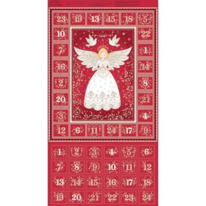Makower Traditional Christmas Advent Giant Stocking and Block Panels Cut and Sew Santa Angel Deer Robin metallic gold accents Free Postage - Angel red