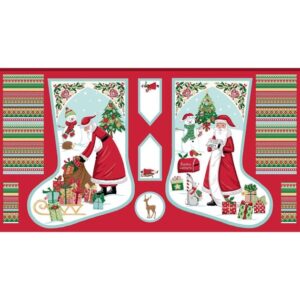 Makower Traditional Christmas Advent Giant Stocking and Block Panels Cut and Sew Santa Angel Deer Robin metallic gold accents Free Postage - Santa stocking