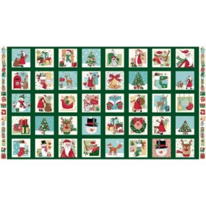 Makower Traditional Christmas Advent Giant Stocking and Block Panels Cut and Sew Santa Angel Deer Robin metallic gold accents Free Postage - Santa mini blocks