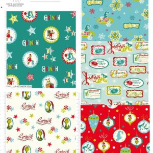 The Grinch Christmas Fabric Charm Pack Quilt Kit all materials needed to make a baby quilt Charm squares, backing and wadding + info sheet