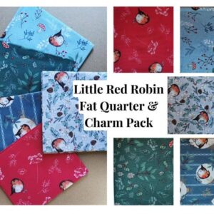 Little Red Robin Christmas Fabric Charm Pack 40 x 5 inch squares 5 designs or Fat Quarter Pack Foliage and Bird design 100% cotton
