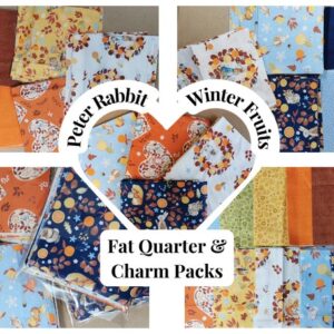 Peter Rabbit Winter Fruits Autumn Colours Fabric Charm Pack 40 x 5 inch squares 5 designs or Fat Quarter Pack 4/5 pieces 100% cotton