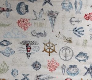Makower High Tide Fabric Seaside Coastal Town Harbour Beach waves available as Fat quarter 1/2yrd FQ pack 6 pieces 100% cotton UK stock