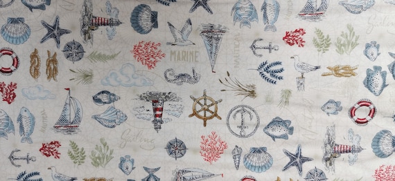 Makower High Tide Fabric Seaside Coastal Town Harbour Beach waves available as Fat quarter 1/2yrd FQ pack 6 pieces 100% cotton UK stock - Image 2