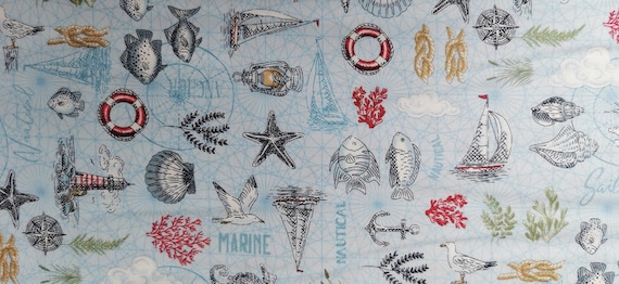 Makower High Tide Fabric Seaside Coastal Town Harbour Beach waves available as Fat quarter 1/2yrd FQ pack 6 pieces 100% cotton UK stock - Image 5