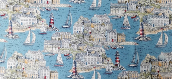 Makower High Tide Fabric Seaside Coastal Town Harbour Beach waves available as Fat quarter 1/2yrd FQ pack 6 pieces 100% cotton UK stock - Image 7