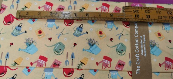 Craft Cotton Garden Delights Fabric Plants Wellies Watering Can Planters Floral Hearts Fat Quarter 1/2yard FQ Bundle 100% cotton - Image 3