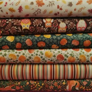 Makower Hello Autumn Fabric Warm Tonals colours Foxes Owls Pumpkins foliage available as  Fat quarter 1/2yrd FQ packs 100% cotton UK stock