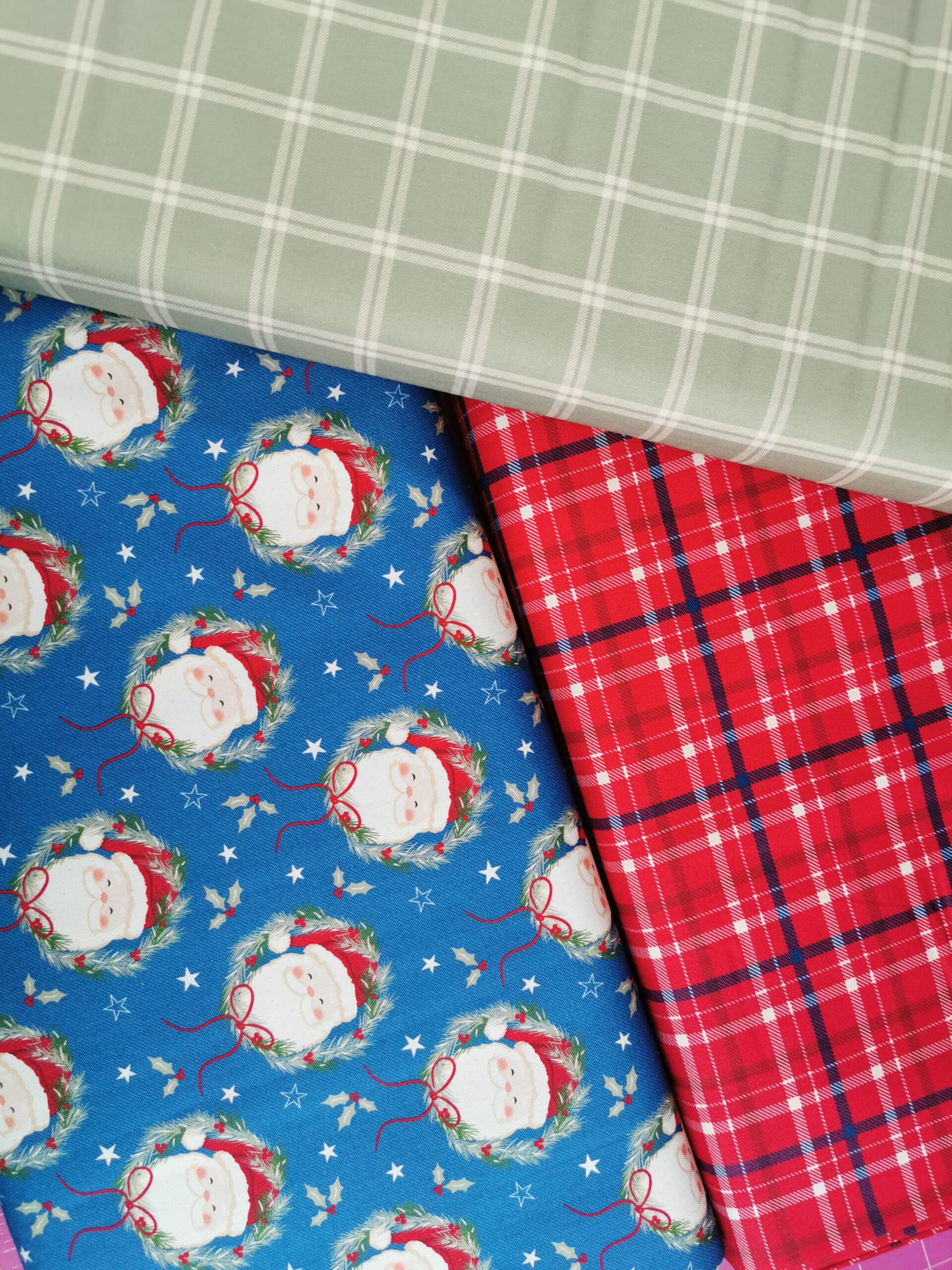 Christmas Holly Jolly Fabric from Craft Cotton FQ, 1/2 yard, Advent panel Santa Wreath Tartan 100% cotton free P+P - Image 2